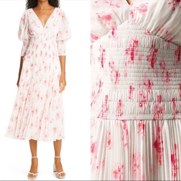 NWT Self-Portrait Floral Print Pleated Midi Dress US size 2 - Picture 9 of 13